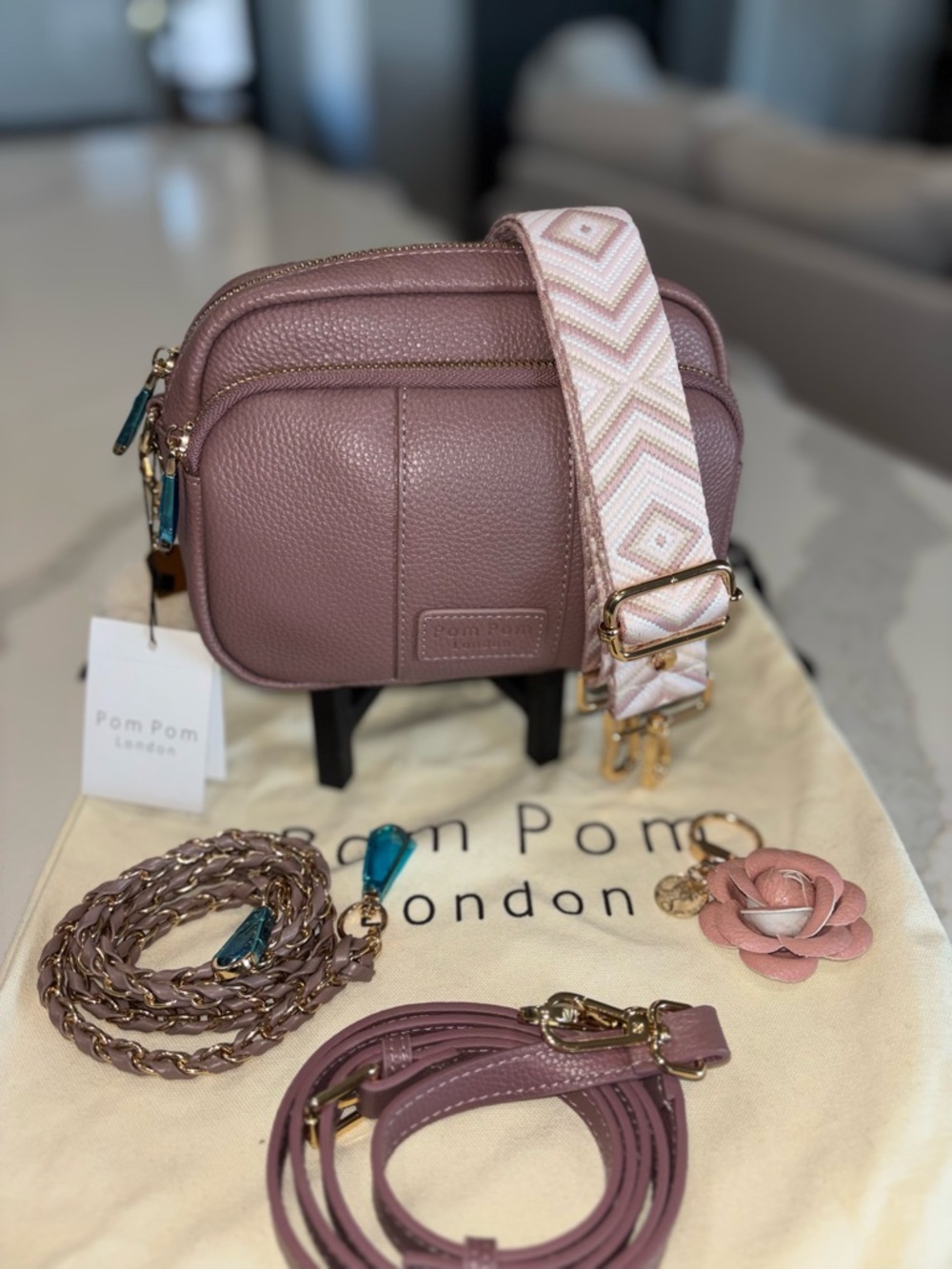 Pom Pom London wood rose mauve pink Original Crossbody bag purse bundle NWT